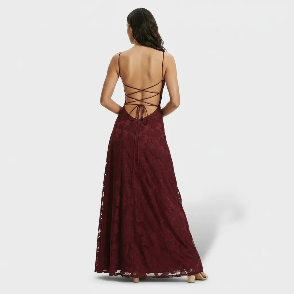Vestido de Invitada de Boda Largo Flores Elegante con Espalda Descubierta