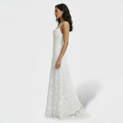 Vestido de Invitada de Boda Largo Flores Elegante con Espalda Descubierta