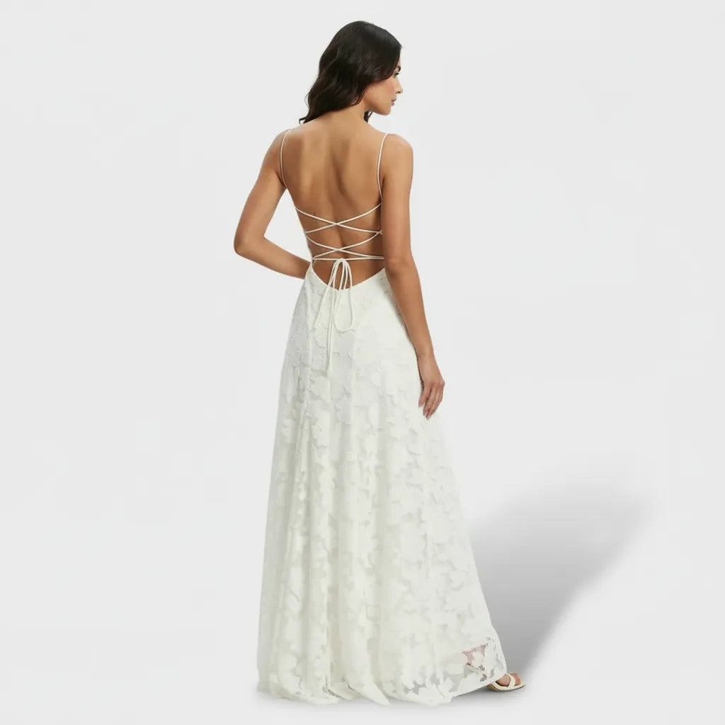 Vestido de Invitada de Boda Largo Flores Elegante con Espalda Descubierta