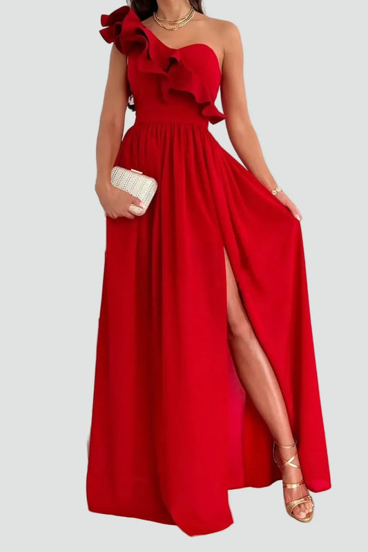 Vestido de Invitada de Boda Largo Fluido Elegante con Abertura