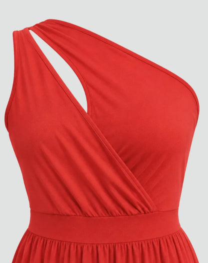 Vestido de Invitada de Boda Largo Fluido Elegante con Cuello Asimétrico
