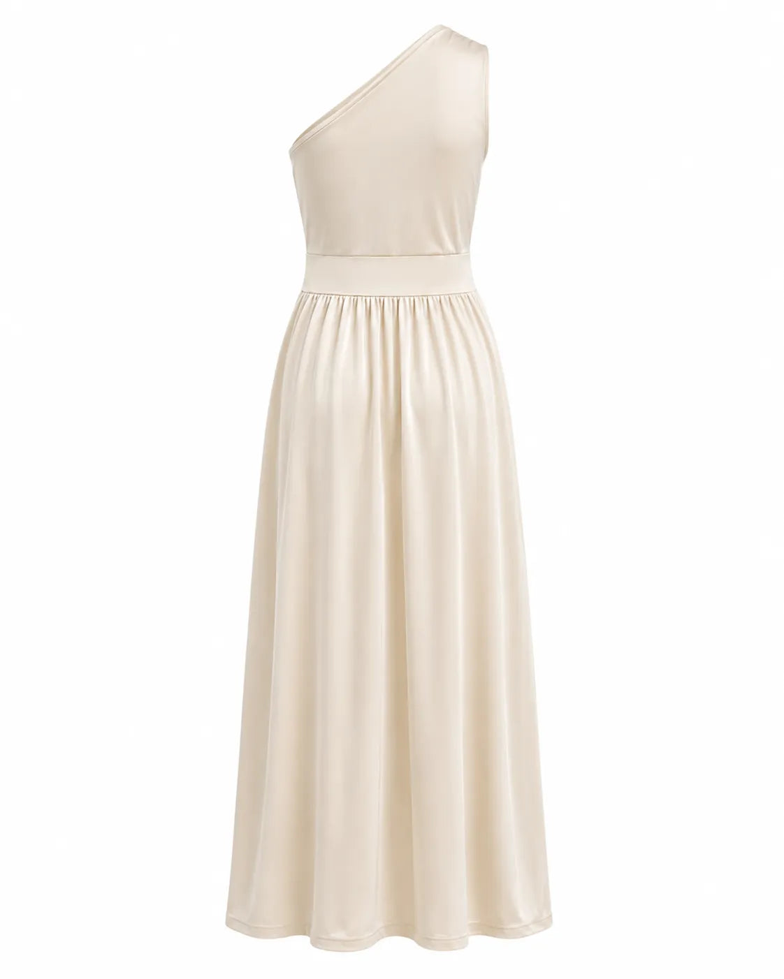 Vestido de Invitada de Boda Largo Fluido Elegante con Cuello Asimétrico
