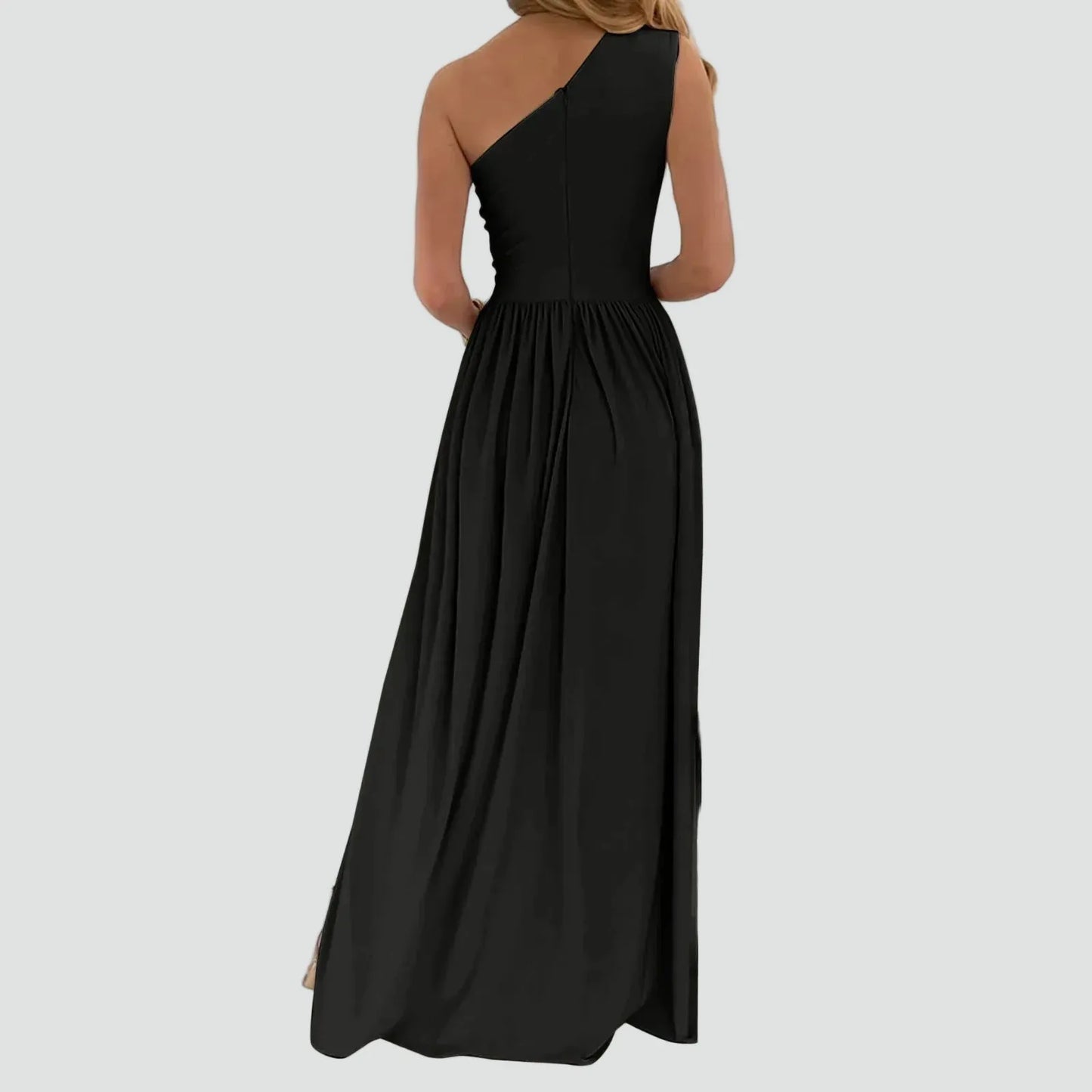 Vestido de Invitada de Boda Largo Fluido Elegante con Cuello Asimétrico