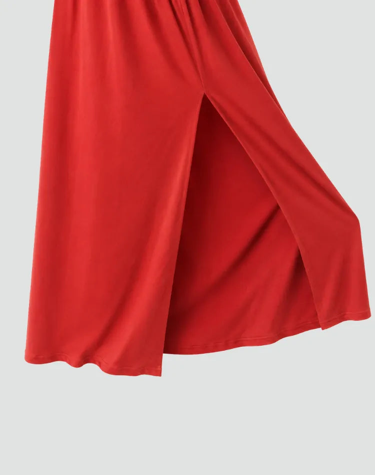 Vestido de Invitada de Boda Largo Fluido Elegante con Cuello Asimétrico