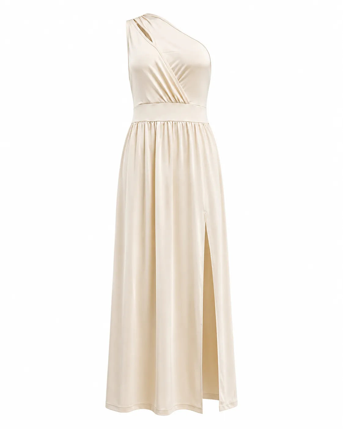Vestido de Invitada de Boda Largo Fluido Elegante con Cuello Asimétrico
