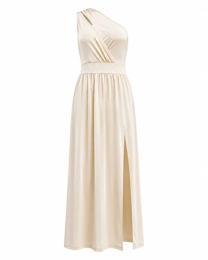 Vestido de Invitada de Boda Largo Fluido Elegante con Cuello Asimétrico
