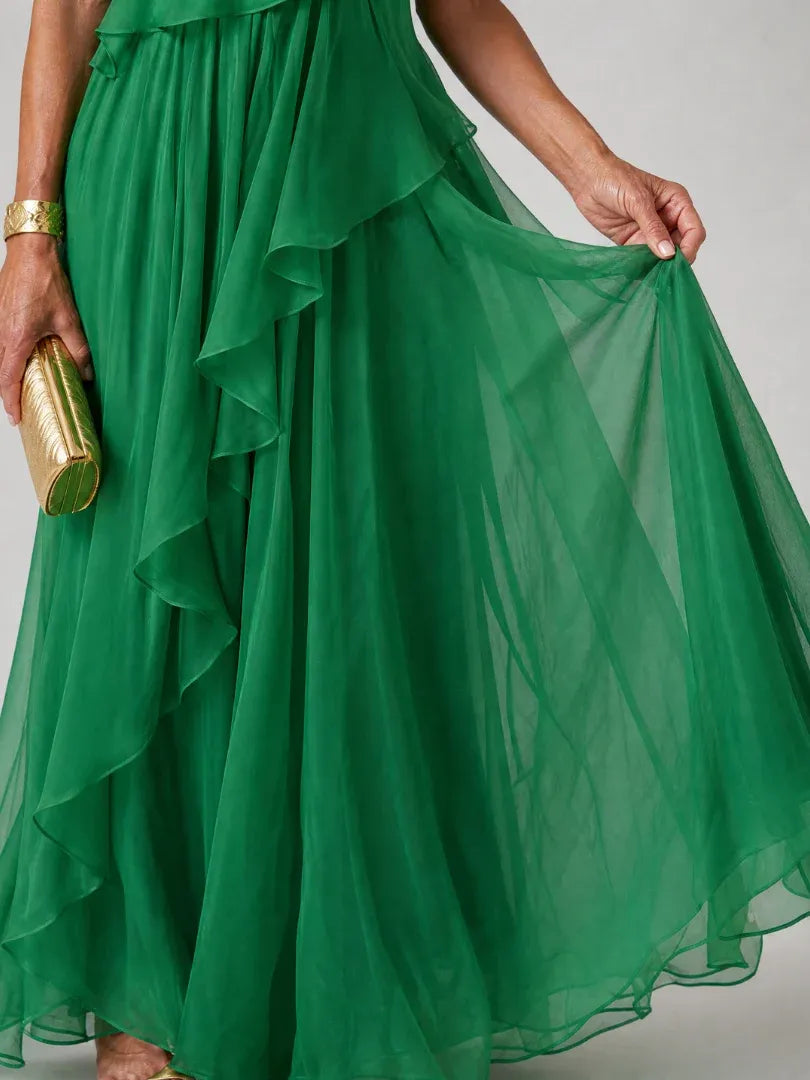 Vestido de Invitada de Boda Largo Fluido Elegante con Diseño Asimétrico