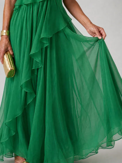 Vestido de Invitada de Boda Largo Fluido Elegante con Diseño Asimétrico