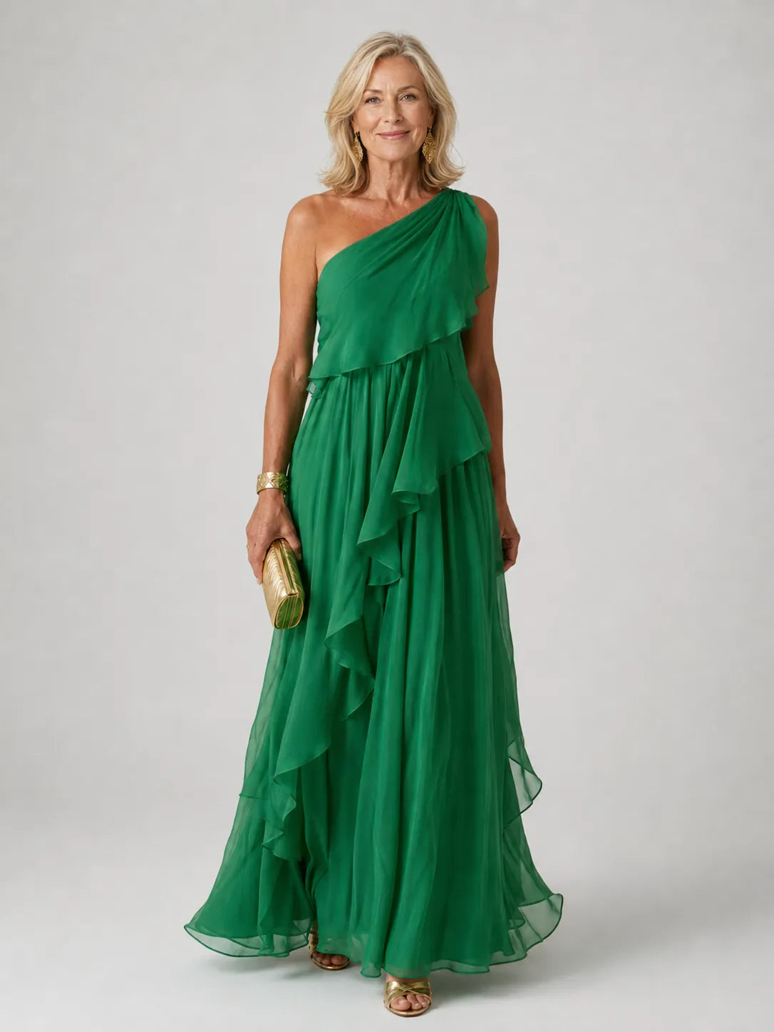 Vestido de Invitada de Boda Largo Fluido Elegante con Diseño Asimétrico