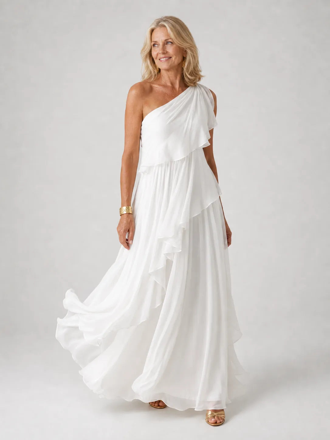 Vestido de Invitada de Boda Largo Fluido Elegante con Diseño Asimétrico