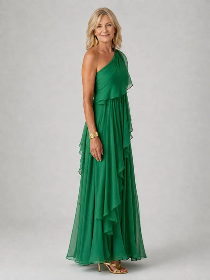 Vestido de Invitada de Boda Largo Fluido Elegante con Diseño Asimétrico