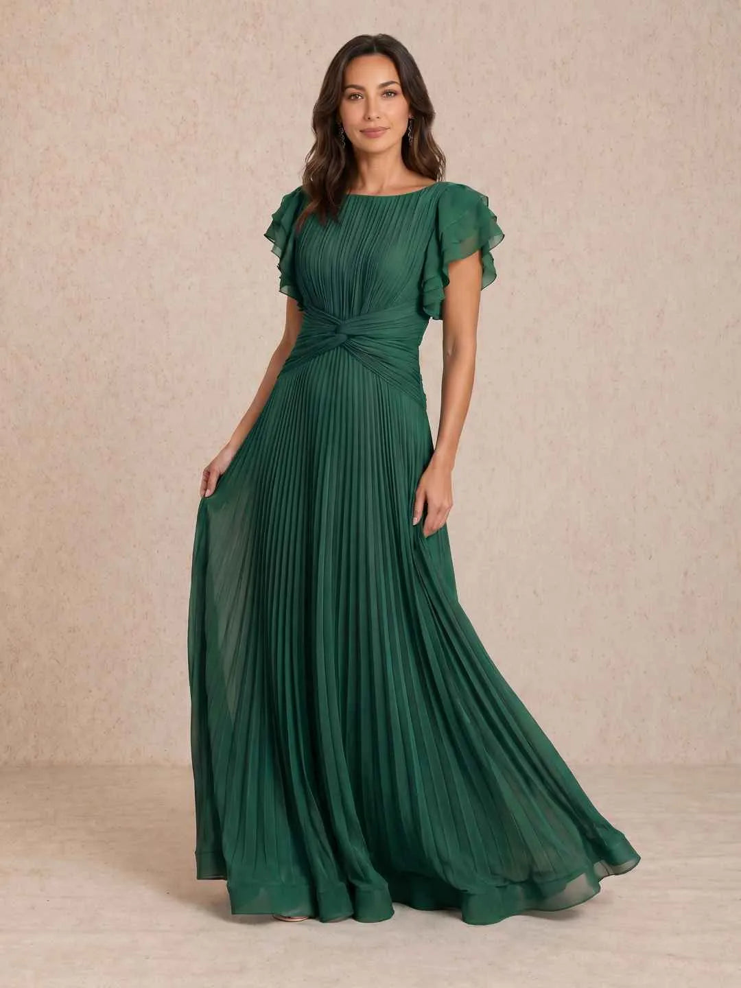 Vestido de Invitada de Boda Largo Fluido Elegante con Diseño Plisado
