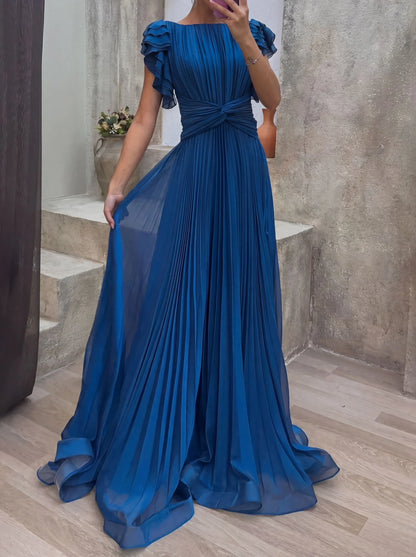 Vestido de Invitada de Boda Largo Fluido Elegante con Diseño Plisado
