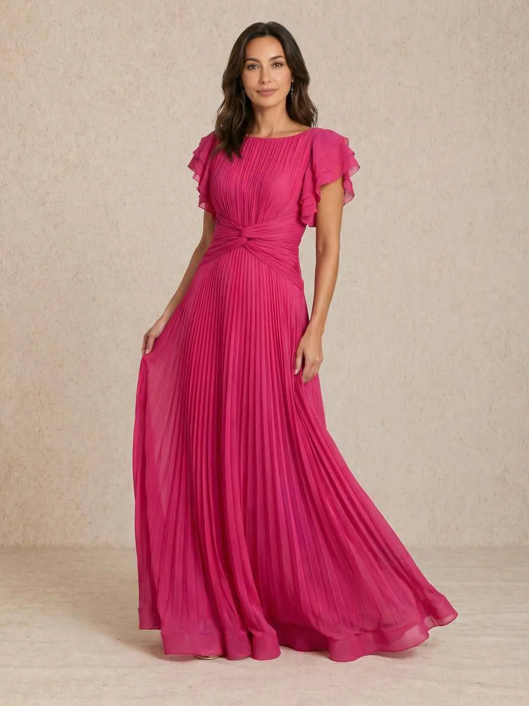 Vestido de Invitada de Boda Largo Fluido Elegante con Diseño Plisado