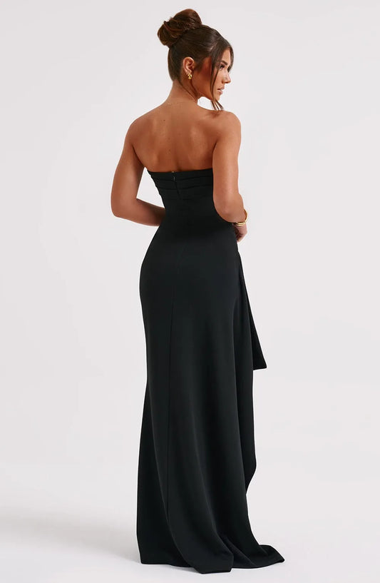 Vestido de Invitada de Boda Largo Elegante Negro con Palabra de Honor
