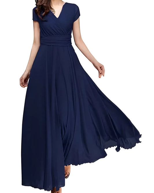 Vestido de Invitada de Boda Largo Fluido Elegante con Escote en V