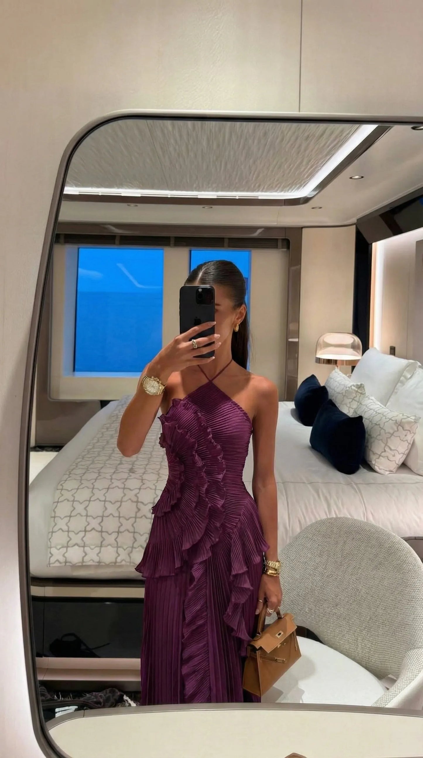 Vestido de Invitada de Boda Largo Fluido Elegante con Volantes