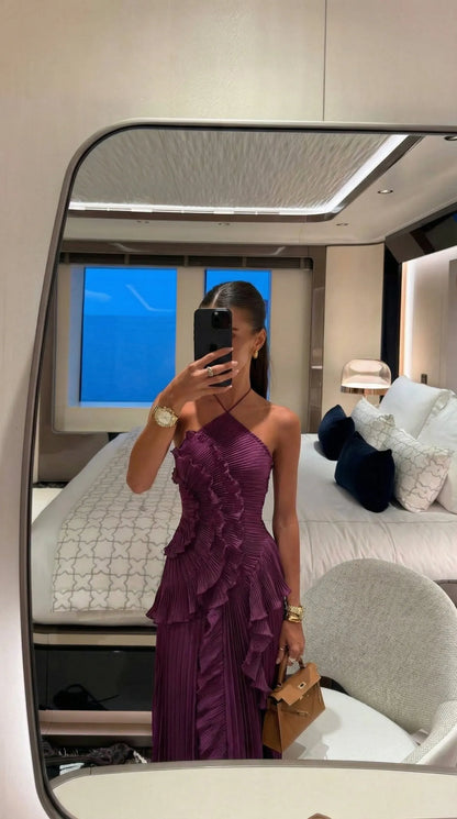 Vestido de Invitada de Boda Largo Fluido Elegante con Volantes