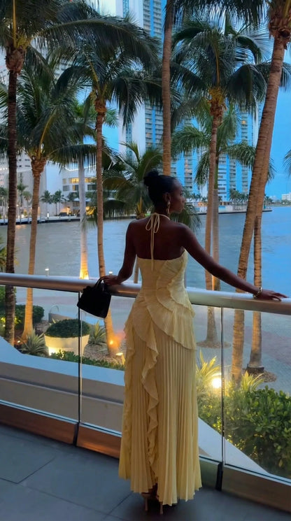 Vestido de Invitada de Boda Largo Fluido Elegante con Volantes