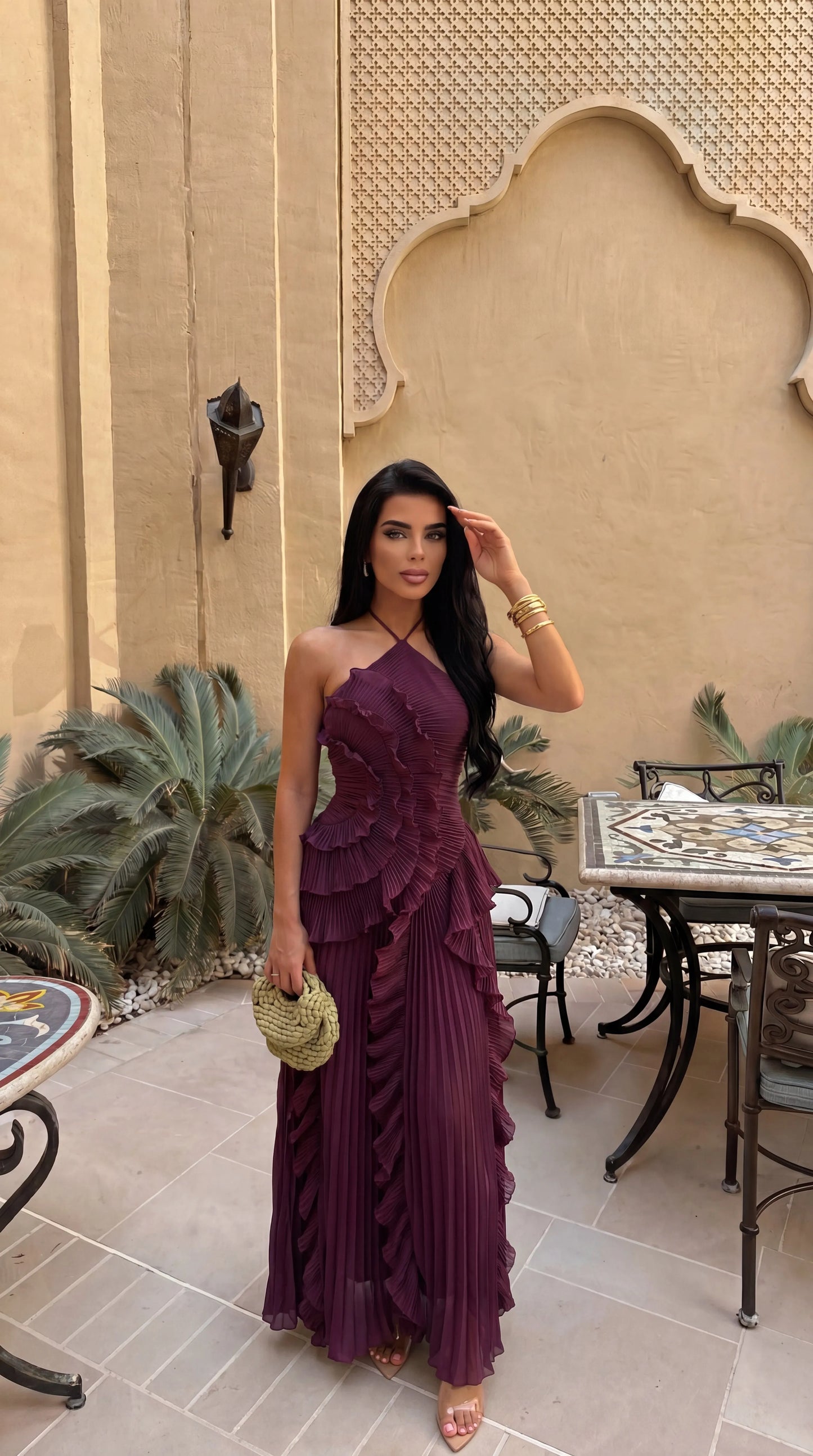 Vestido de Invitada de Boda Largo Fluido Elegante con Volantes