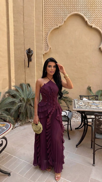 Vestido de Invitada de Boda Largo Fluido Elegante con Volantes