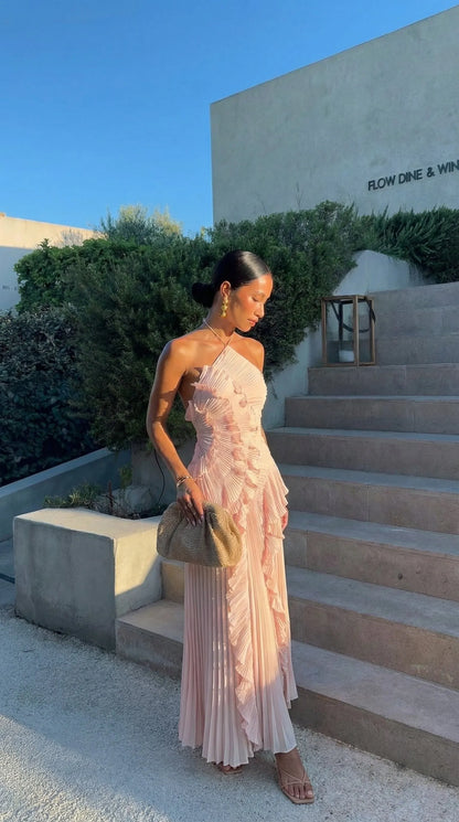 Vestido de Invitada de Boda Largo Fluido Elegante con Volantes