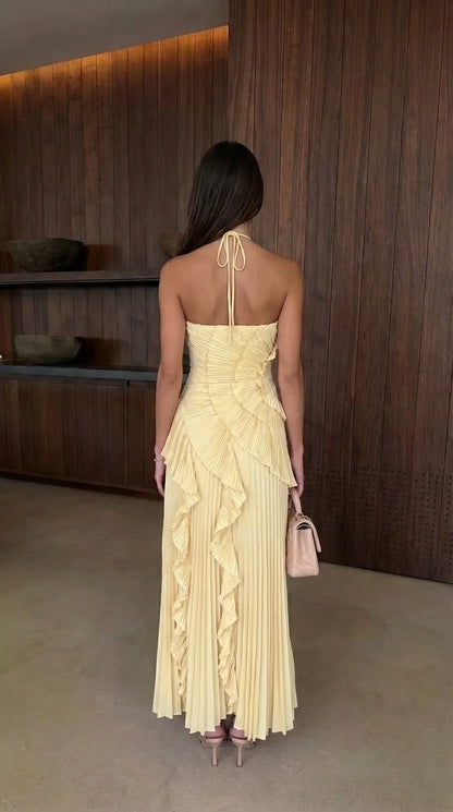 Vestido de Invitada de Boda Largo Fluido Elegante con Volantes