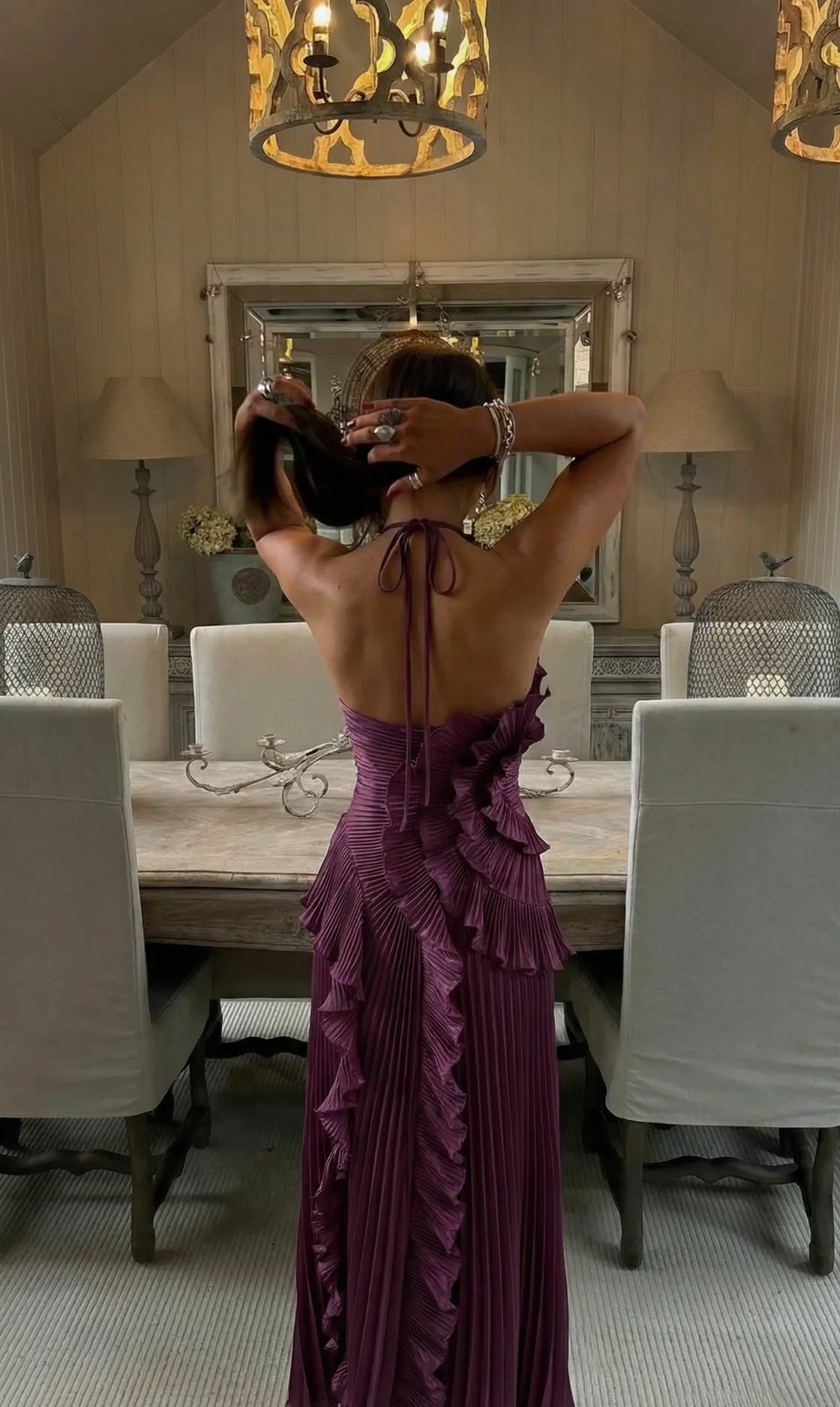 Vestido de Invitada de Boda Largo Fluido Elegante con Volantes