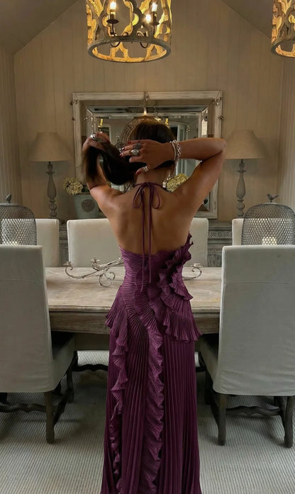 Vestido de Invitada de Boda Largo Fluido Elegante con Volantes
