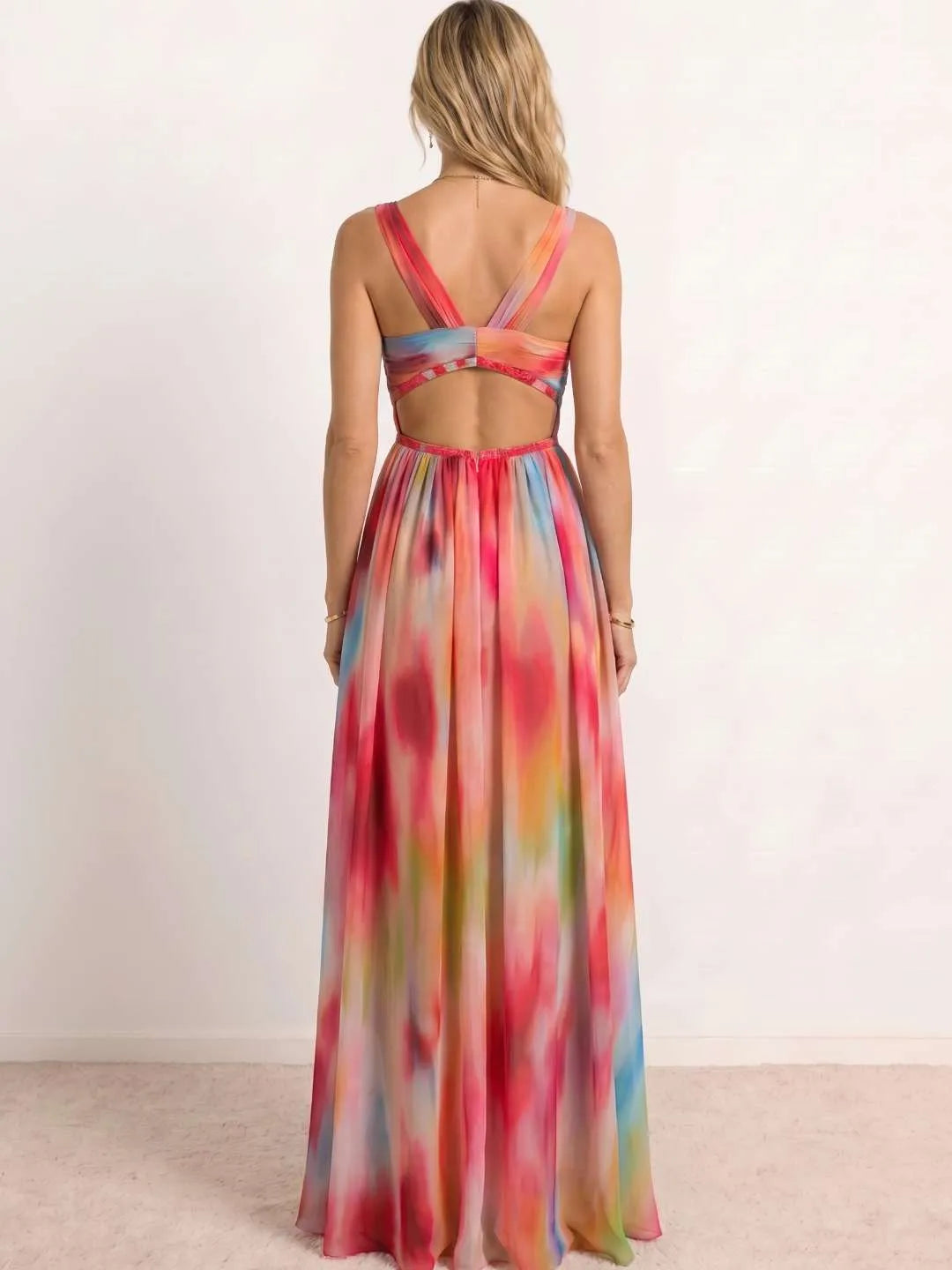 Vestido de Invitada de Boda Largo Fluido Estampado con Cut Out