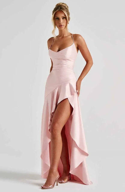 Vestido de Invitada de Boda Largo Fluido Formal con Drapeado