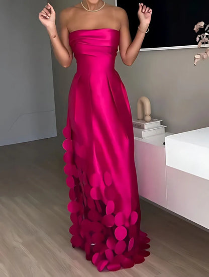 Vestido de Invitada de Boda Largo Fucsia Palabra de Honor con Lunares