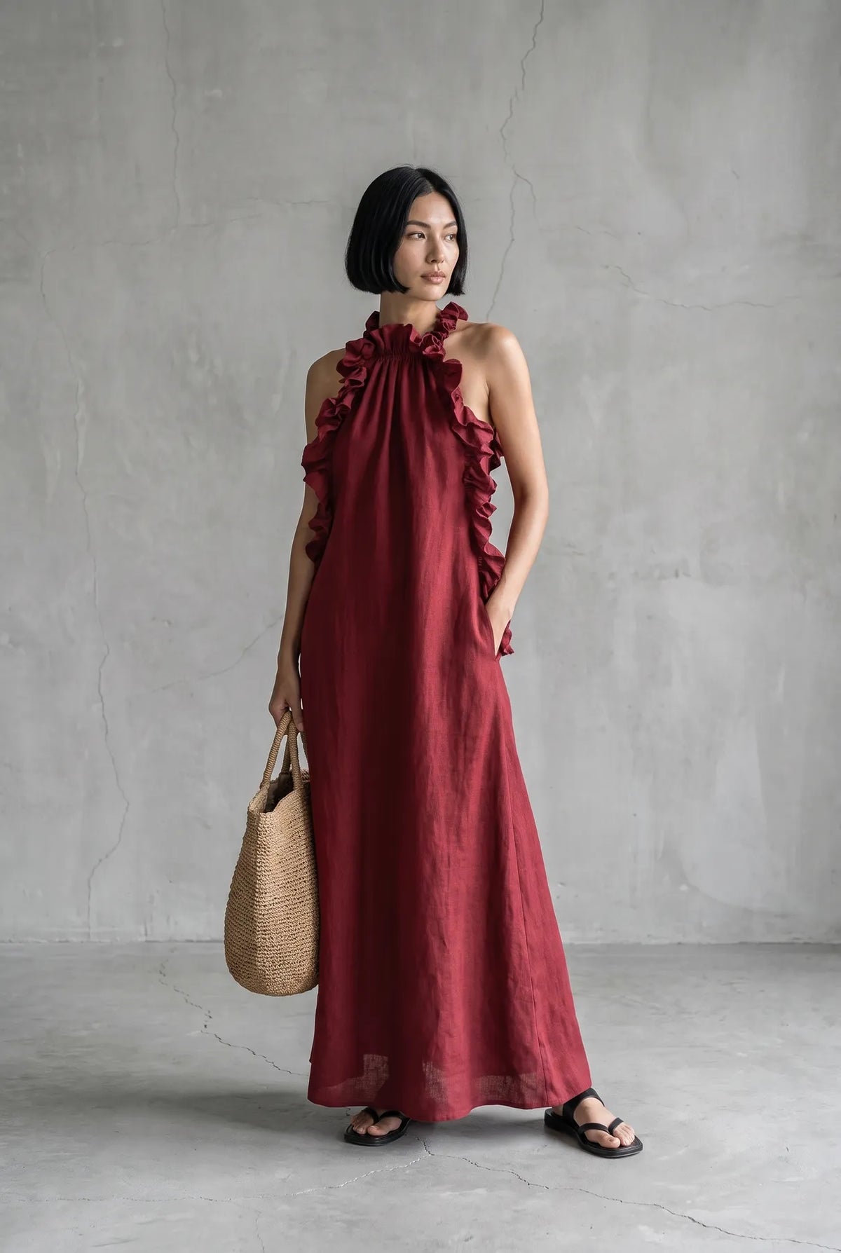 Vestido de Invitada de Boda Largo Minimalista Elegante con Volantes