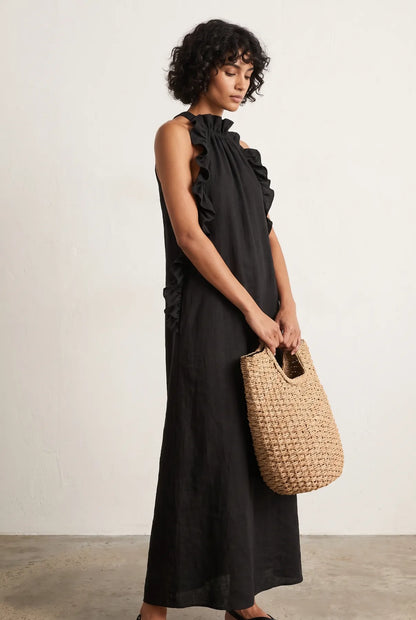 Vestido de Invitada de Boda Largo Minimalista Elegante con Volantes