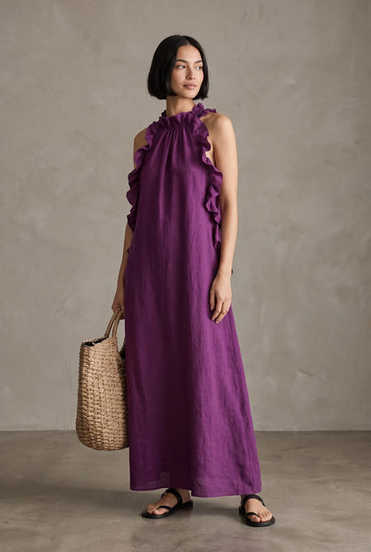 Vestido de Invitada de Boda Largo Minimalista Elegante con Volantes