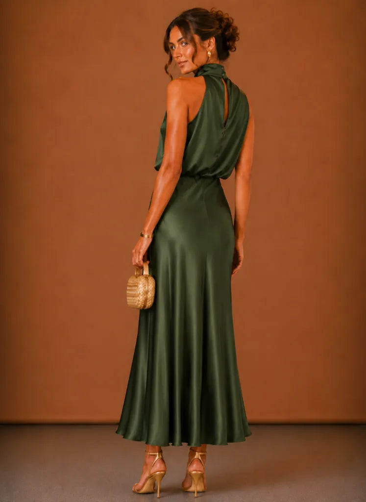 Vestido de Invitada de Boda Largo Sofisticado Elegante con Cuello Halter