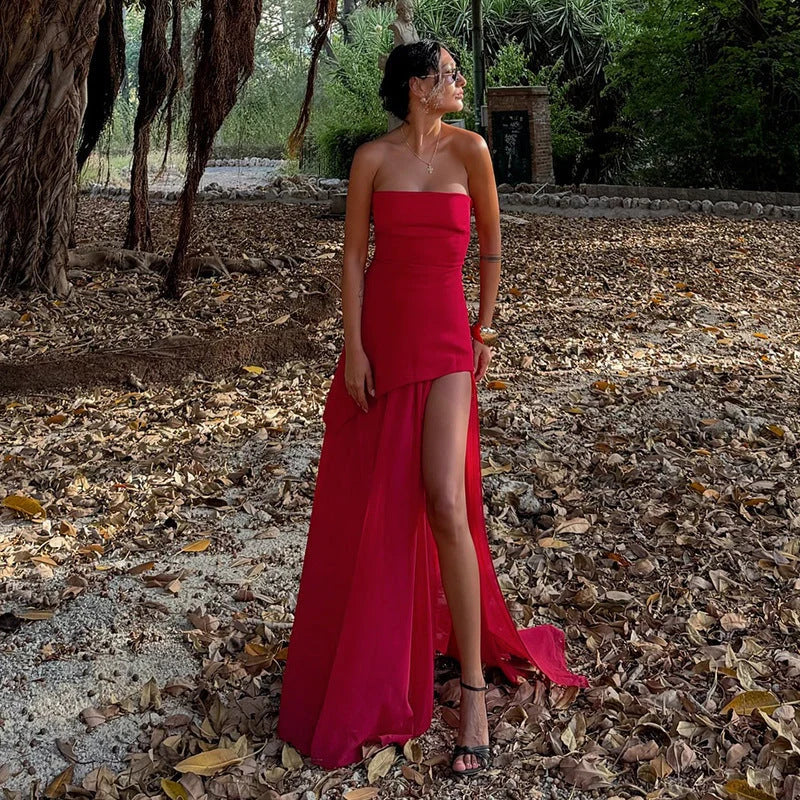 Vestido de Invitada de Boda Largo Sofisticado Elegante con Palabra de Honor