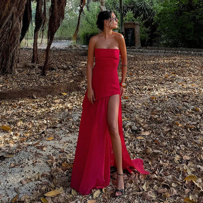Vestido de Invitada de Boda Largo Sofisticado Elegante con Palabra de Honor