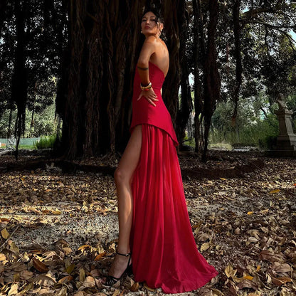 Vestido de Invitada de Boda Largo Sofisticado Elegante con Palabra de Honor