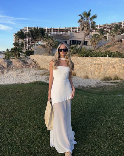 Vestido de Invitada de Boda Largo Sofisticado Elegante con Palabra de Honor