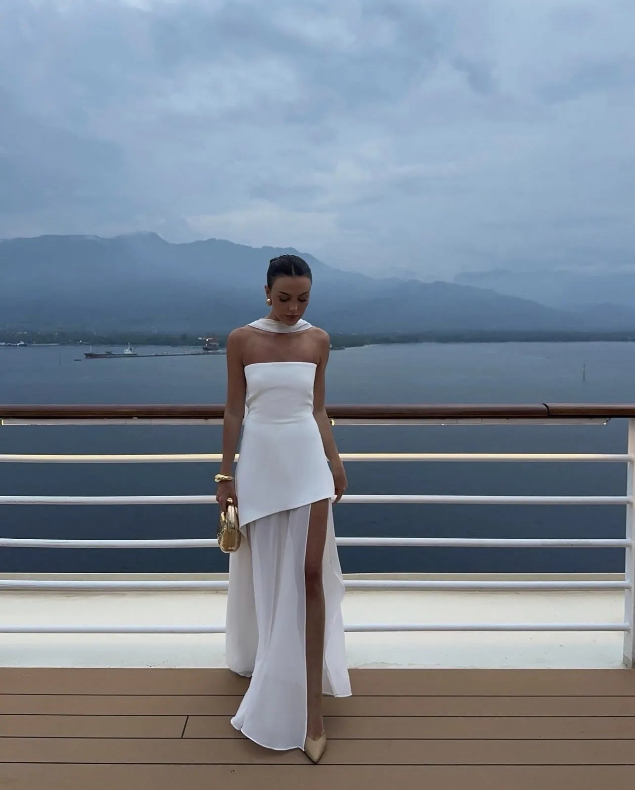 Vestido de Invitada de Boda Largo Sofisticado Elegante con Palabra de Honor