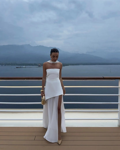 Vestido de Invitada de Boda Largo Sofisticado Elegante con Palabra de Honor