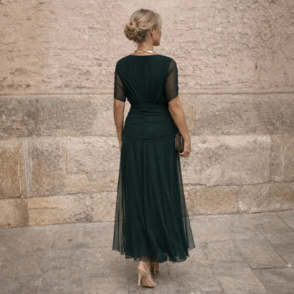 Vestido de Invitada de Boda Largo Elegante Verde con Cuello V