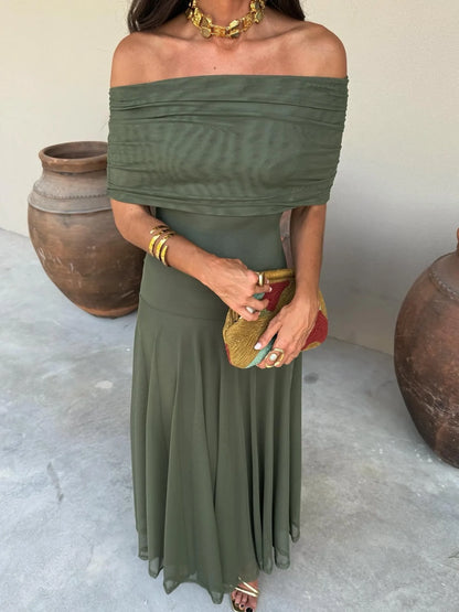 Vestido de Invitada de Boda Largo Verde Elegante con Drapeado