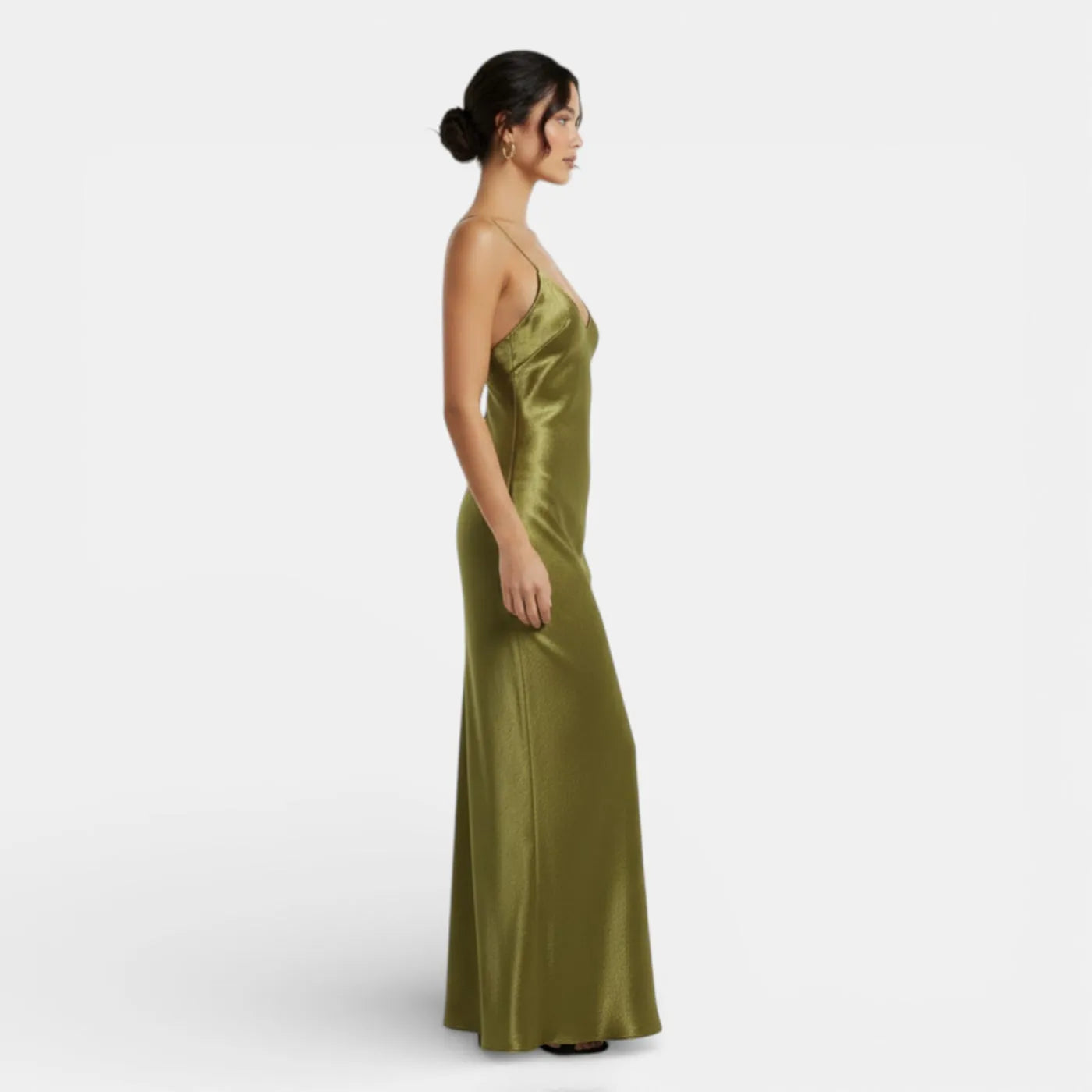 Vestido de Invitada de Boda Largo Verde Elegante con Espalda Descubierta