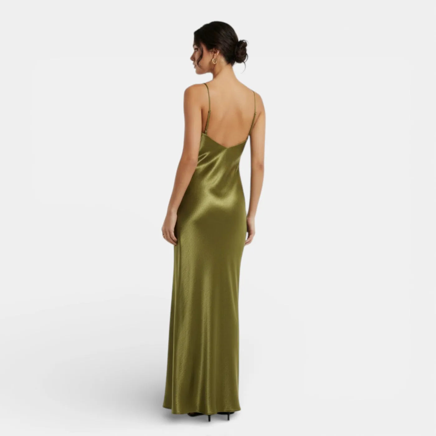 Vestido de Invitada de Boda Largo Verde Elegante con Espalda Descubierta
