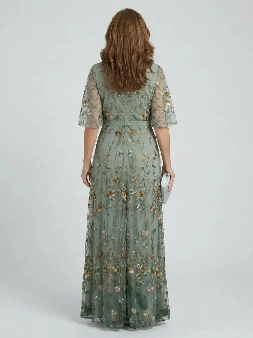 Vestido de Invitada de Boda Largo Verde Elegante con Flores