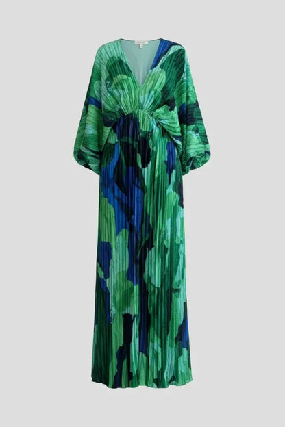 Vestido de Invitada de Boda Largo Elegante Estampado con Plisado