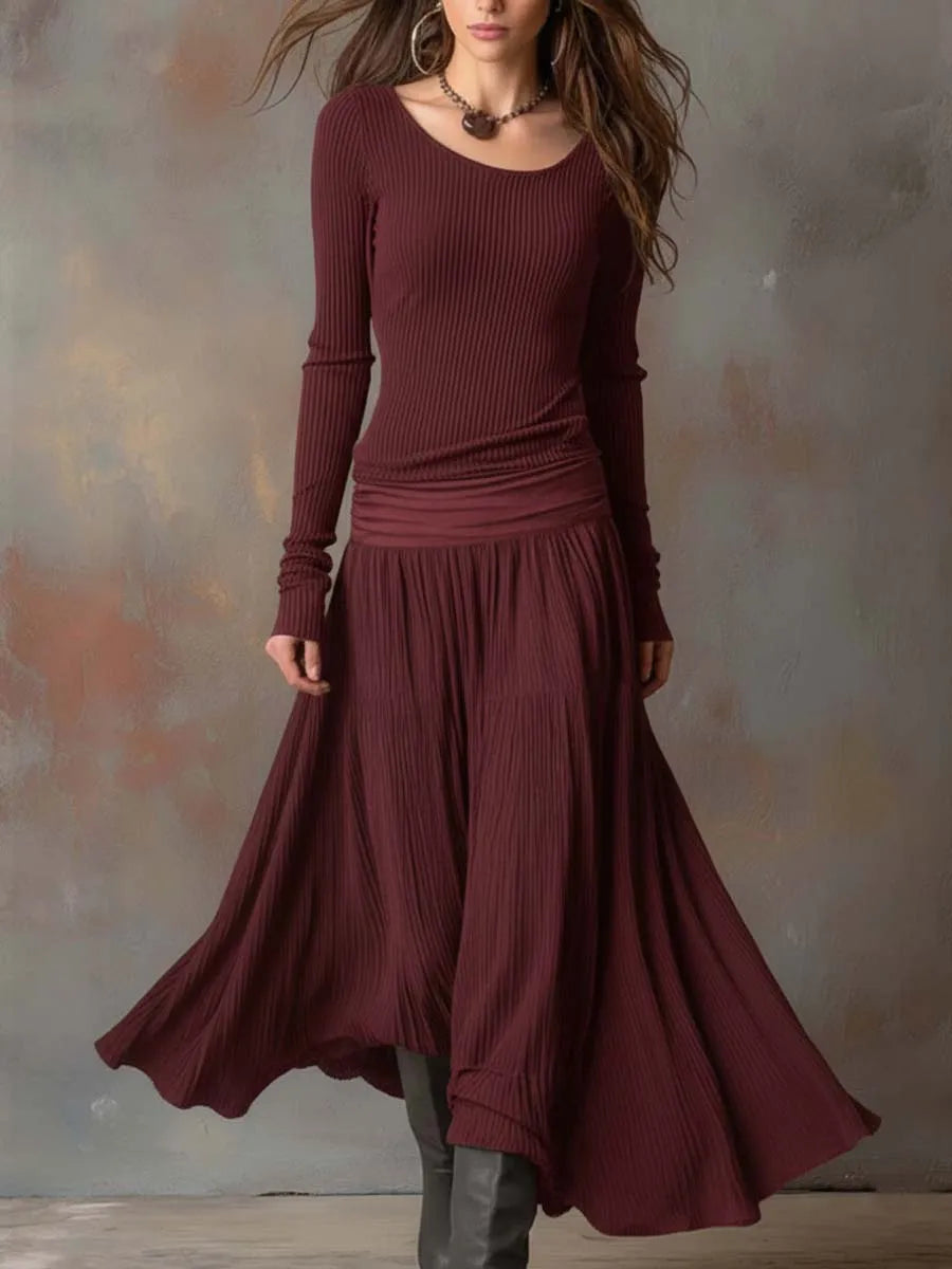 Vestido de Invitada de Boda Largo Vintage Elegante con Plisado