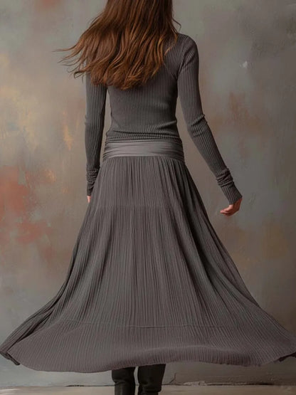 Vestido de Invitada de Boda Largo Vintage Elegante con Plisado